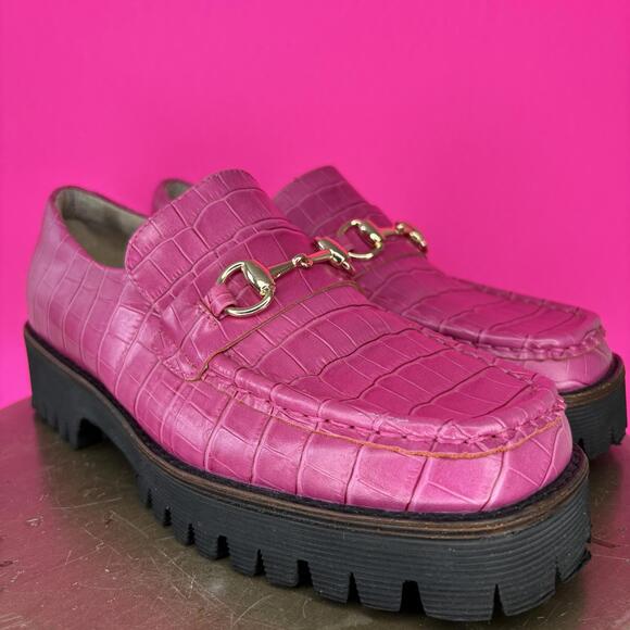 Intentionally Blank HK-2 Pink Croc Embossed Leather Chunky Lug Sole Loafer Sz 9